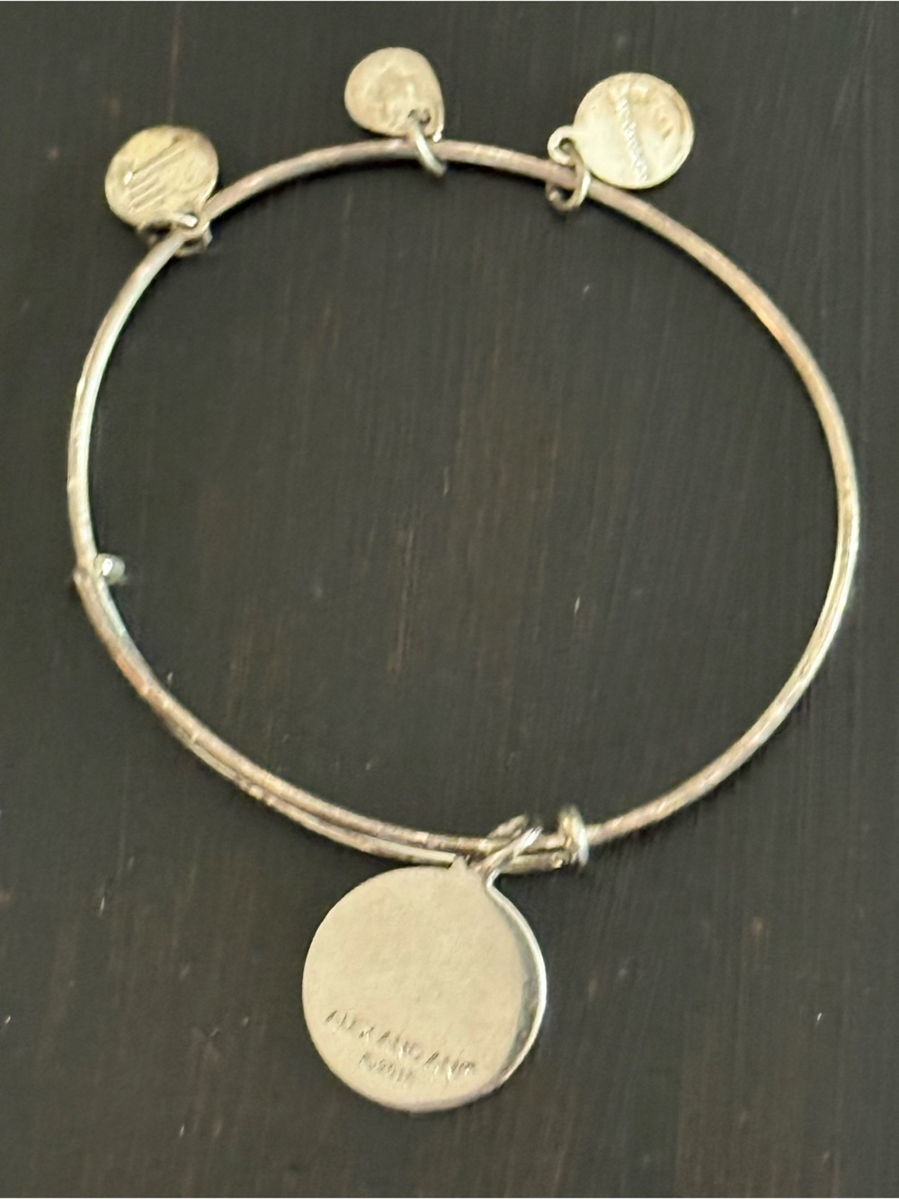 Alex and Ani Silver Tone Expandable Charm Bangle Bracelet - Round Disc Charm